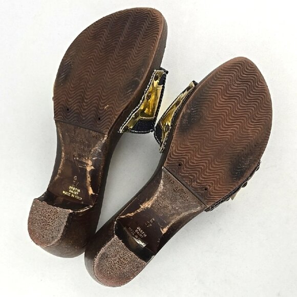 Faith Women's Gold Denim Slip On Upper Buckle Strap Mule Sandal Sole Size 6 - Picture 10 of 16